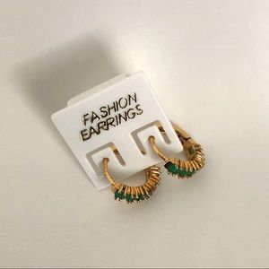 Mini Green & Gold Hoop Earrings